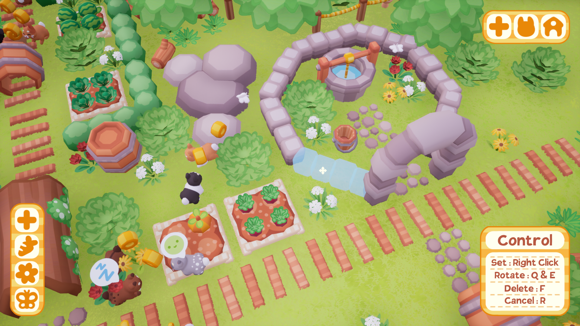 Bunny Park screenshot showing decoration movement