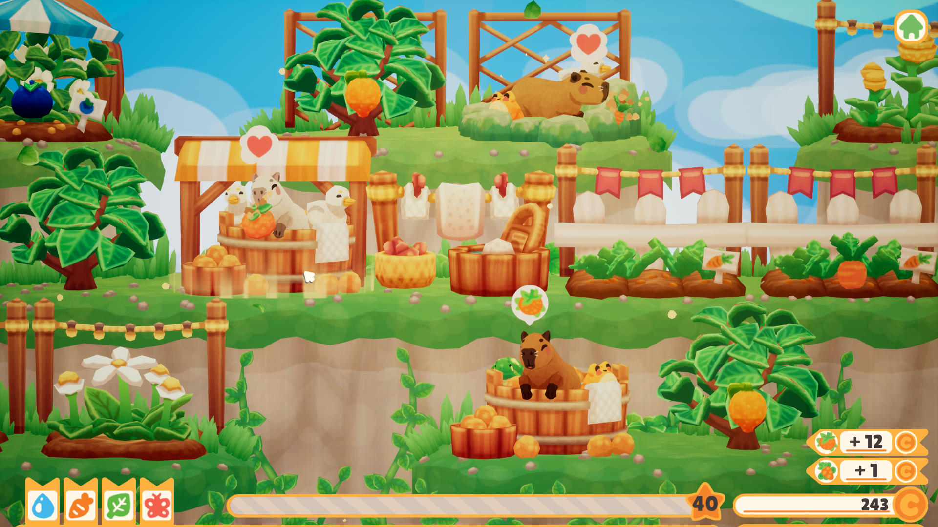 Capybara Spa screenshot showing a snack break