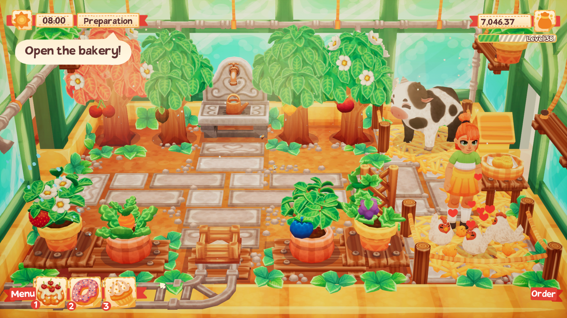 Lemon Cake screenshot with chickens in the bakery’s yard